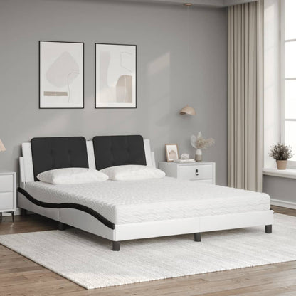 Letto con Materasso Bianco e Nero 160x200cm Similpelle