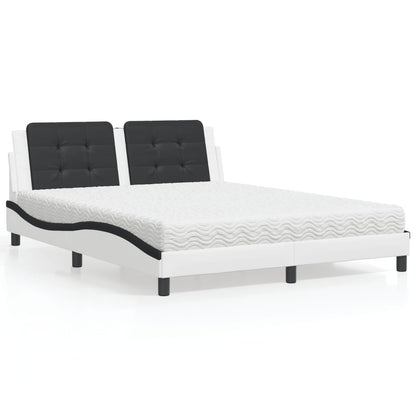 Letto con Materasso Bianco e Nero 160x200cm Similpelle
