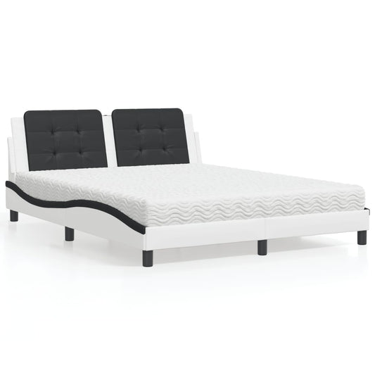 Letto con Materasso Bianco e Nero 160x200cm Similpelle