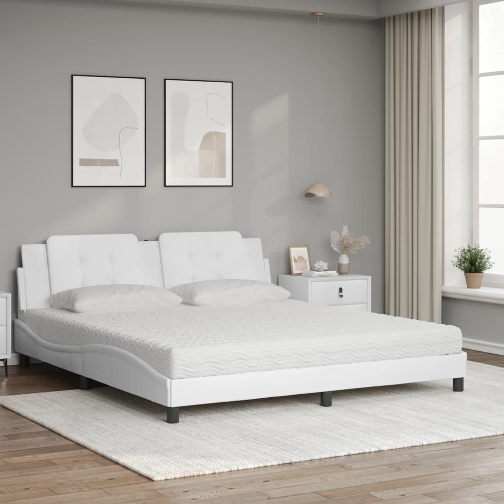 Letto con Materasso Zadar Bianco 180x200 cm in Similpelle - homemem39