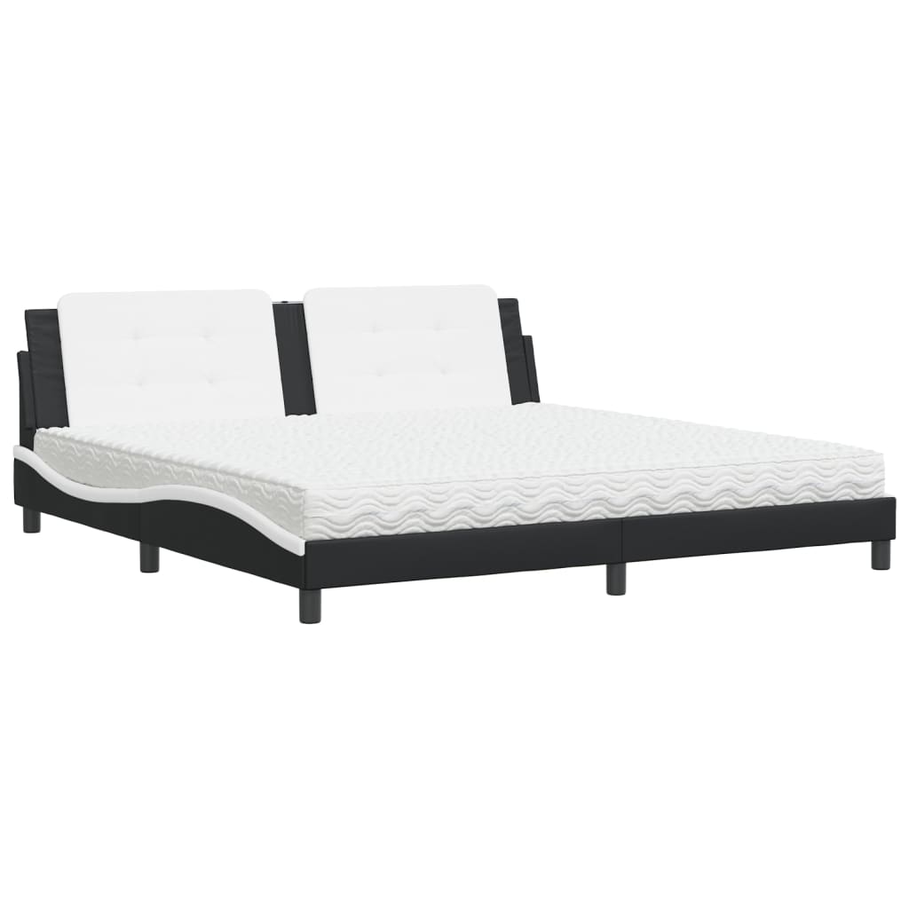 Letto con Materasso Zadar Nero e Bianco 200x200cm in Similpelle - homemem39