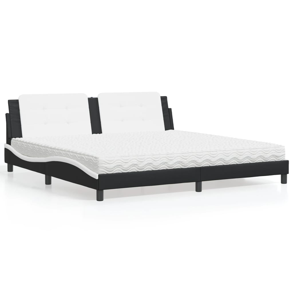 Letto con Materasso Zadar Nero e Bianco 200x200cm in Similpelle - homemem39