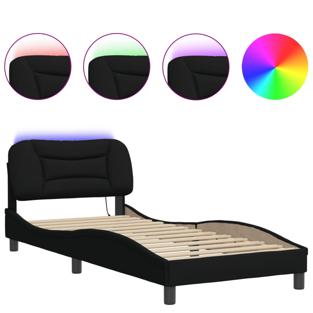 Giroletto con LED senza Materasso Nero 80x200 cm Tessuto