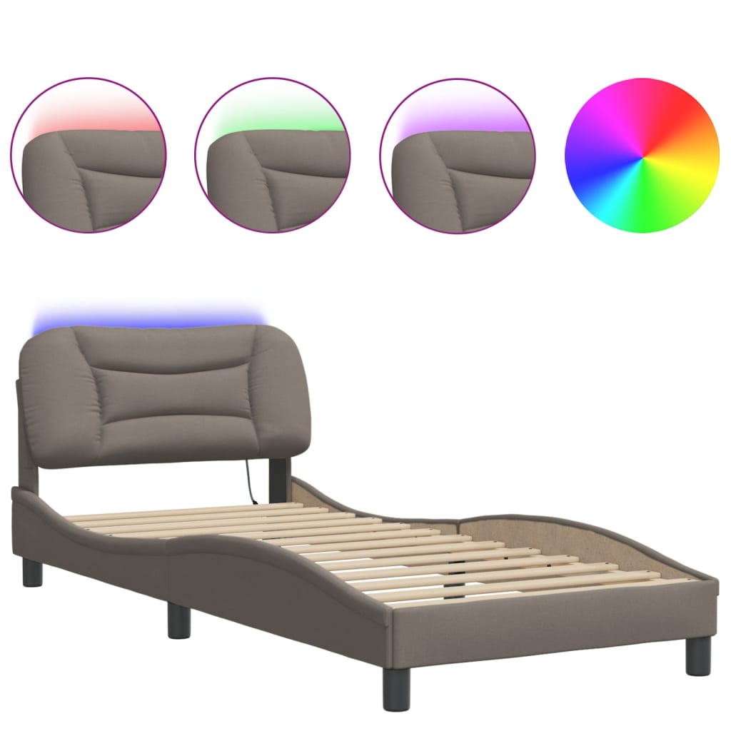 Giroletto con LED senza Materasso Hvar Tortora 80x200 cm Tessuto | homemem39