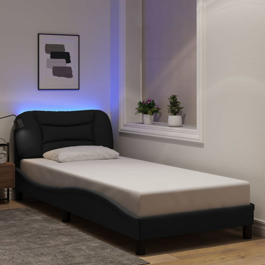 Giroletto con LED senza Materasso Nero 90x190 cm in Tessuto