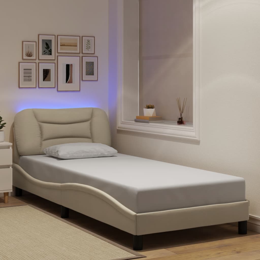 Giroletto con LED senza Materasso Crema 90x200 cm in Tessuto