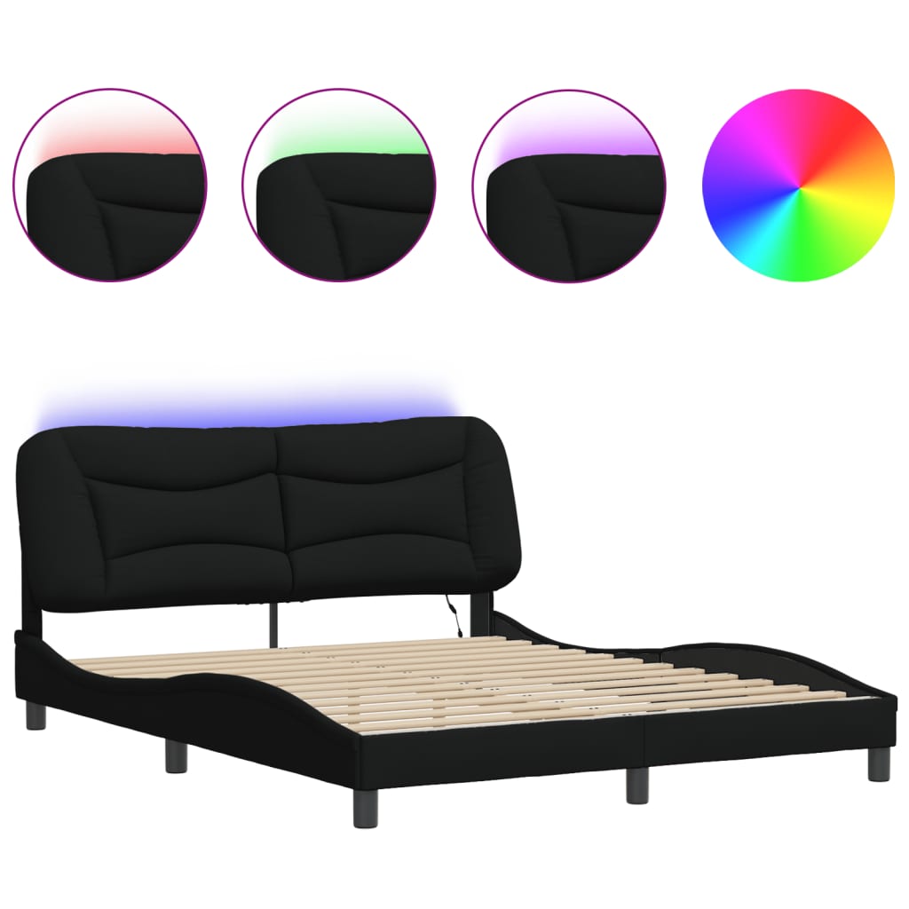 Giroletto con LED senza Materasso Hvar Nero 160x200 cm Tessuto