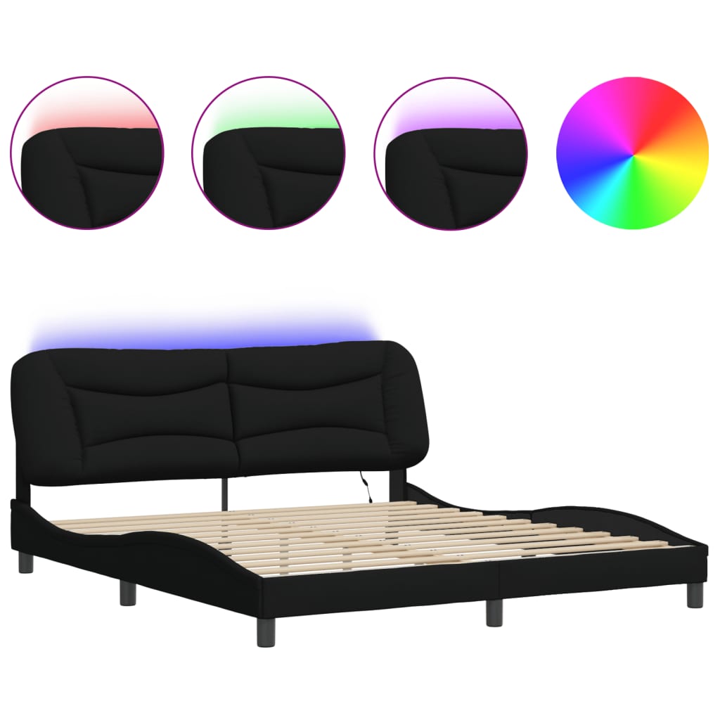 Giroletto con LED senza Materasso Hvar Nero 180x200 cm Tessuto