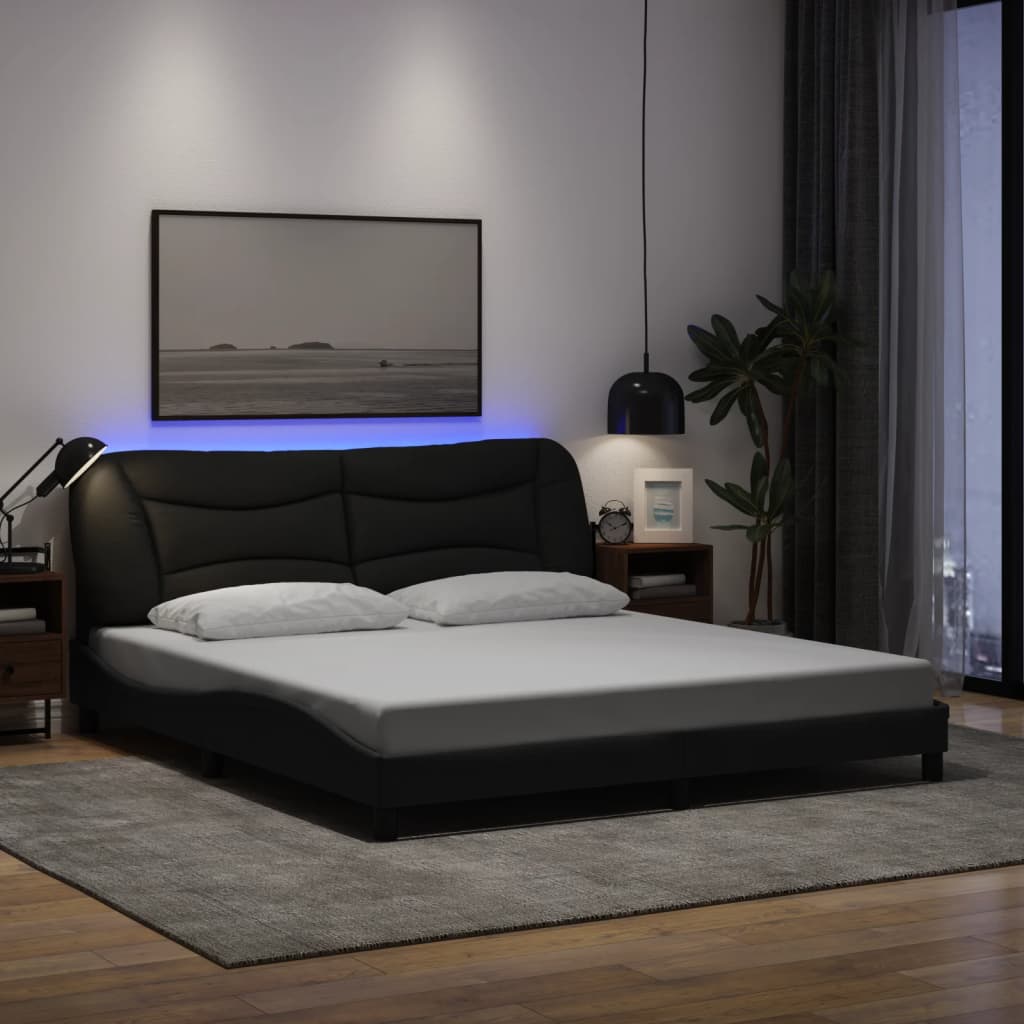 Giroletto con LED senza Materasso Hvar Nero 180x200 cm Tessuto