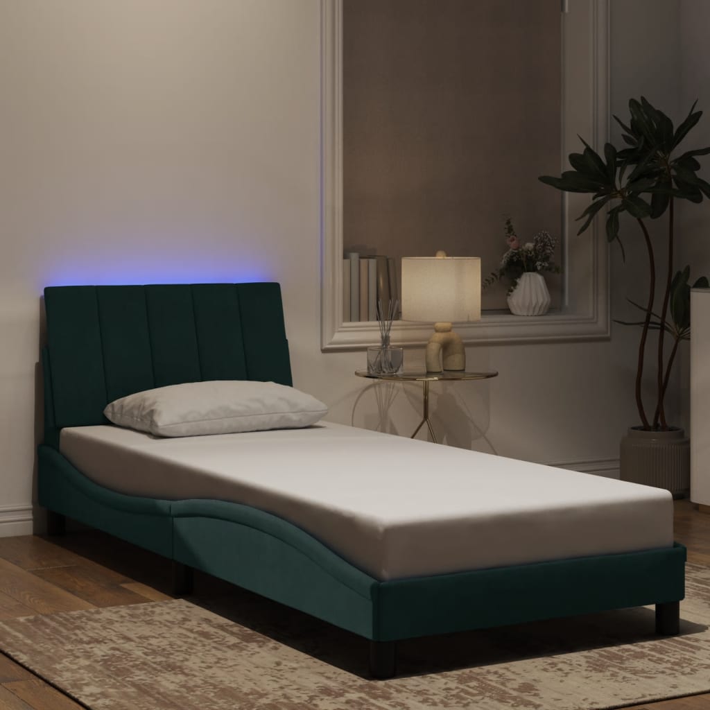 Giroletto con LED senza Materasso Hanko Verde Scuro 80x200 cm in Velluto - homemem39
