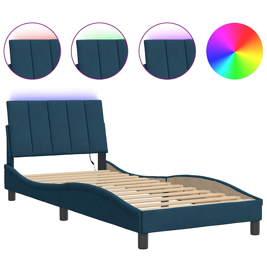Giroletto con LED senza Materasso Hanko Blu 80x200 cm in Velluto | homemem39