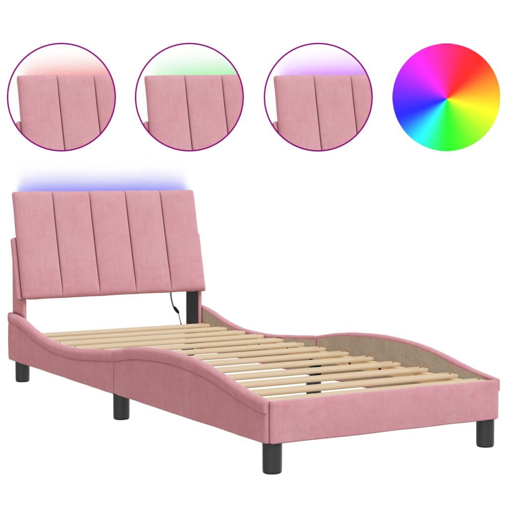 Giroletto con LED senza Materasso Hanko Rosa 80x200 cm in Velluto | homemem39