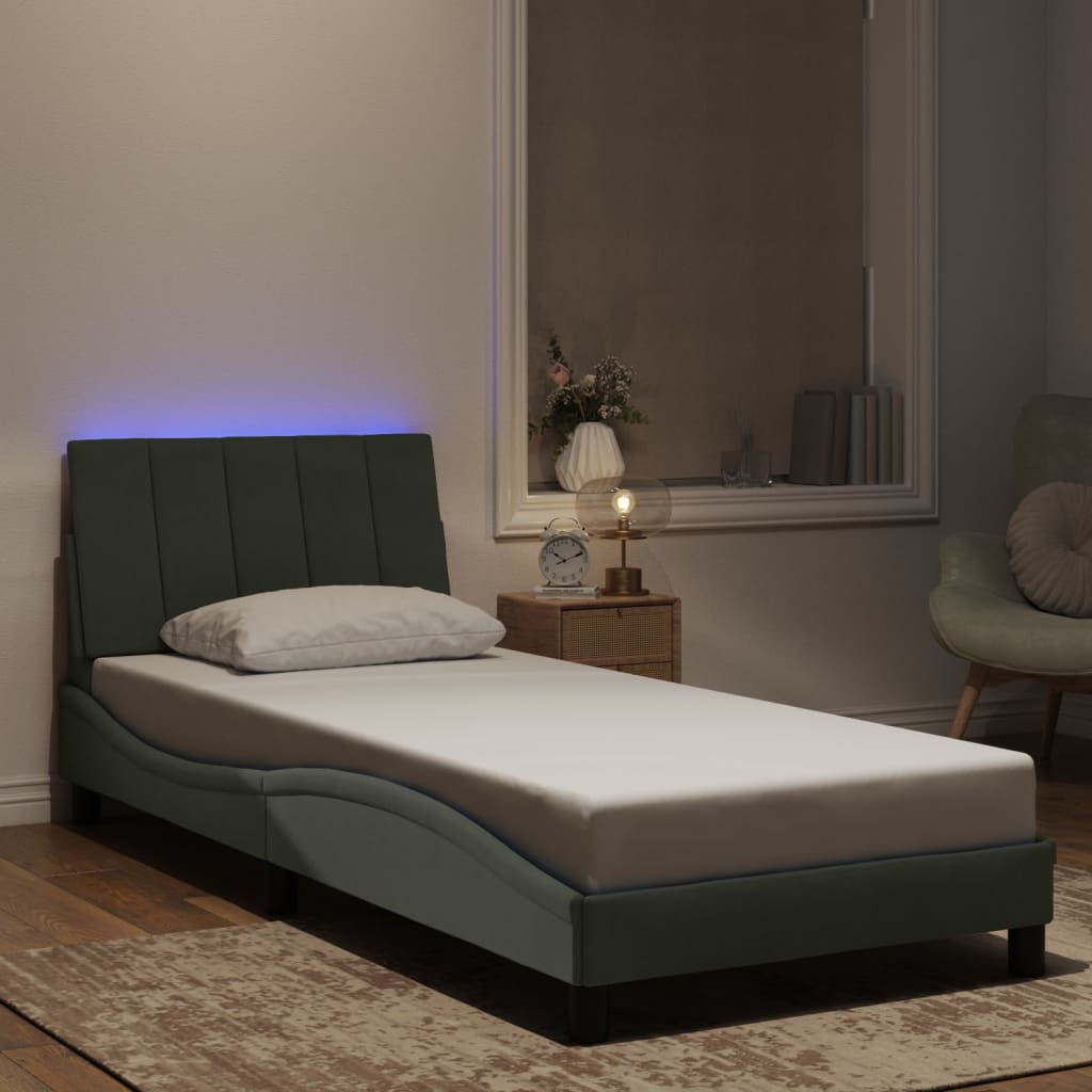 Giroletto con LED senza Materasso Hanko Grigio Chiaro 90x190 cm in Velluto - homemem39
