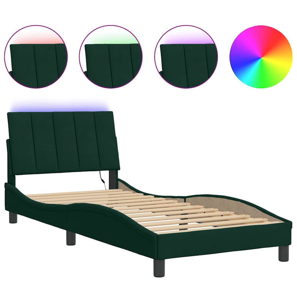 Giroletto con LED senza Materasso Hanko Verde Scuro 90x190 cm in Velluto | homemem39