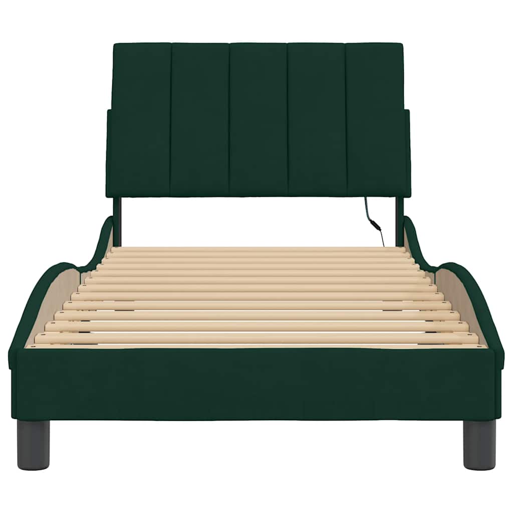 Giroletto con LED senza Materasso Hanko Verde Scuro 90x190 cm in Velluto | homemem39