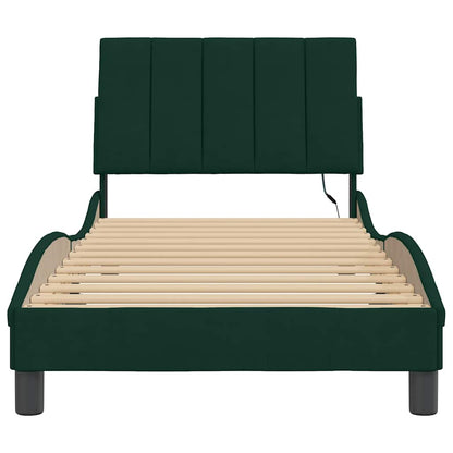 Giroletto con LED senza Materasso Hanko Verde Scuro 90x190 cm in Velluto | homemem39