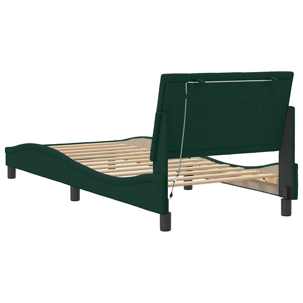 Giroletto con LED senza Materasso Hanko Verde Scuro 90x190 cm in Velluto | homemem39