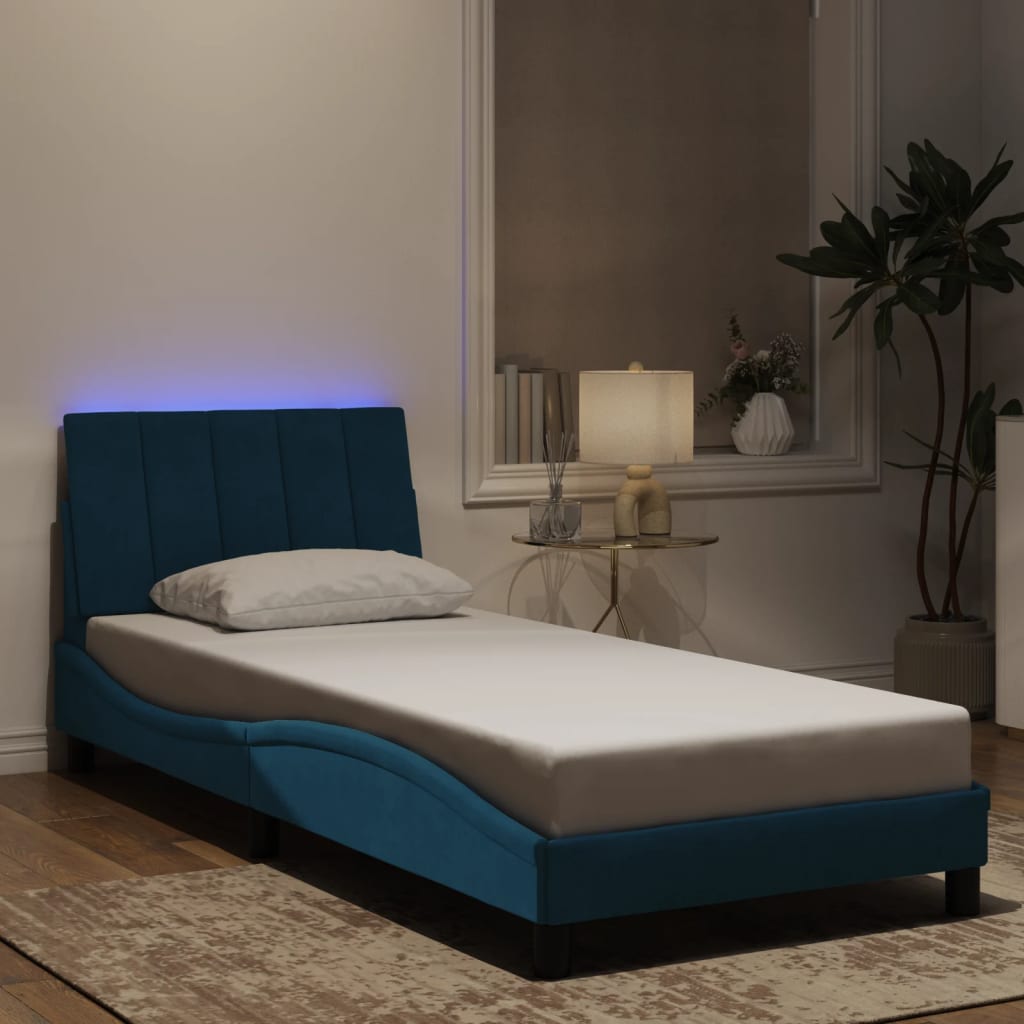 Giroletto con LED senza Materasso Hanko Blu 90x190 cm in Velluto