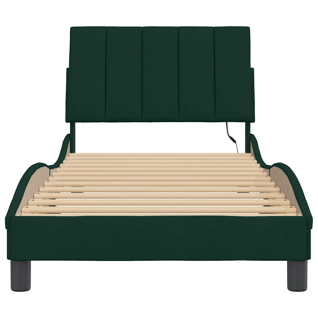 Giroletto con LED senza Materasso Hanko Verde Scuro 90x200 cm in Velluto | homemem39