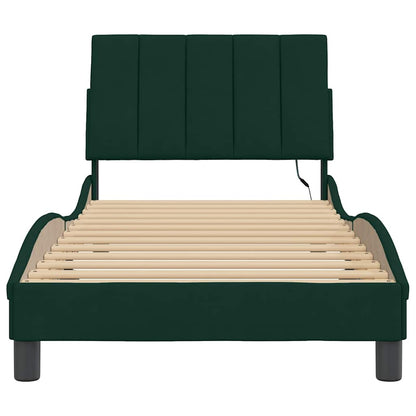 Giroletto con LED senza Materasso Hanko Verde Scuro 90x200 cm in Velluto | homemem39