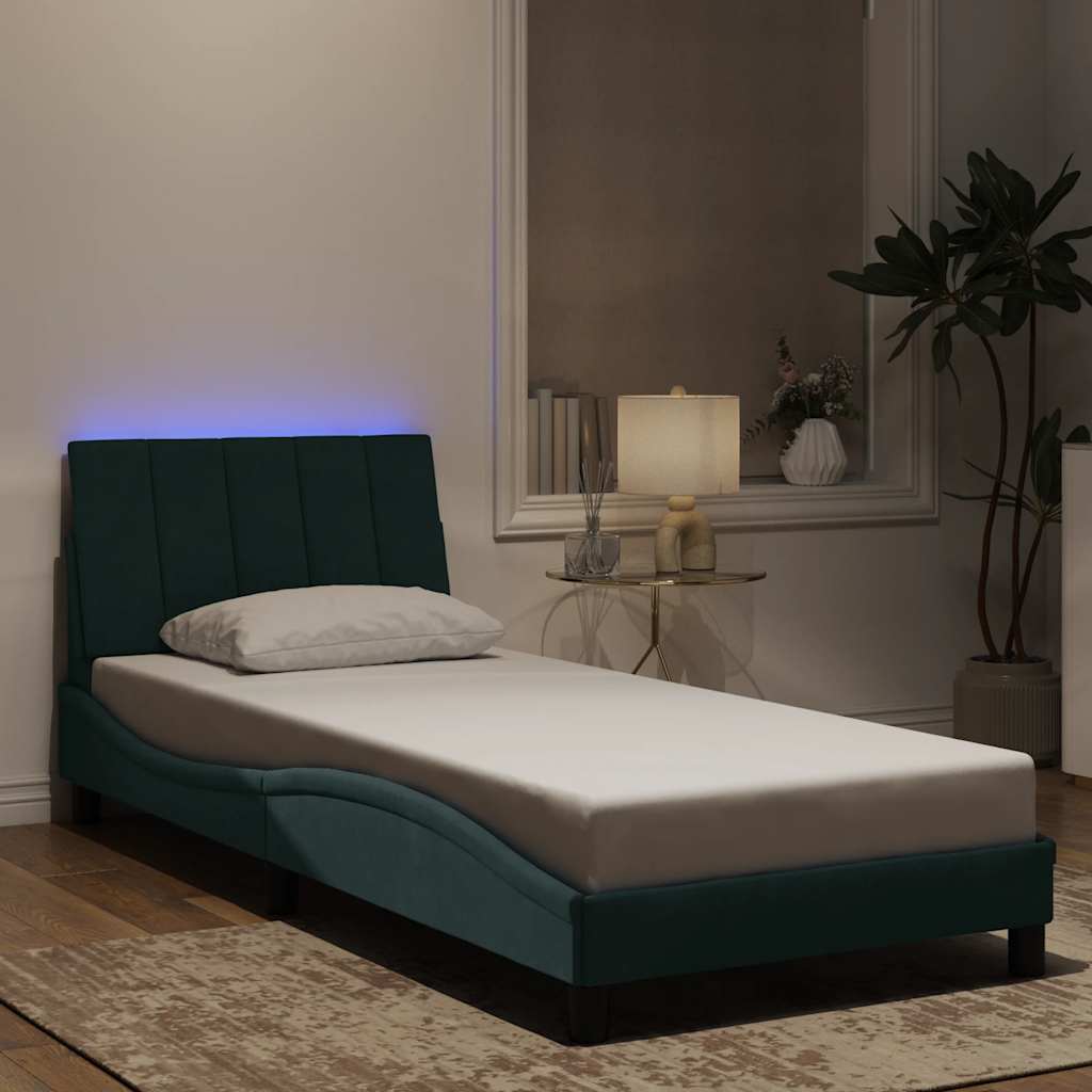 Giroletto con LED senza Materasso Hanko Verde Scuro 90x200 cm in Velluto | homemem39