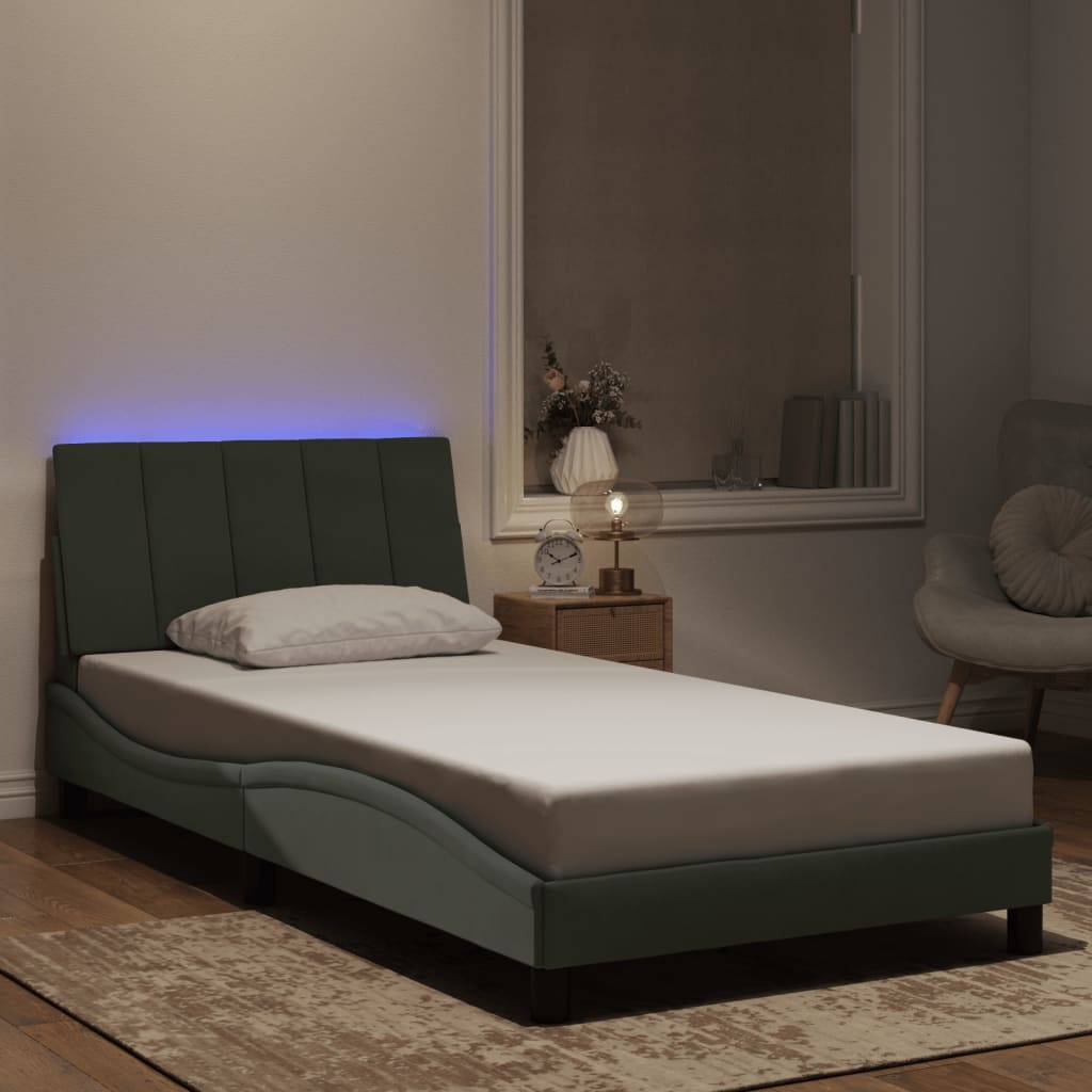 Giroletto con LED senza Materasso Hanko Grigio Chiaro 100x200 cm in Velluto - homemem39
