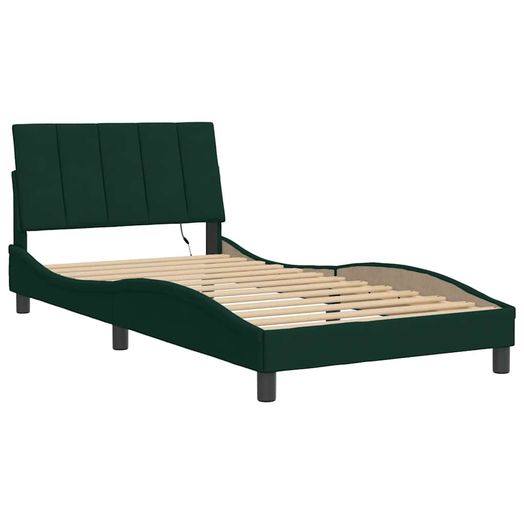 Giroletto con LED senza Materasso Hanko Verde Scuro 100x200 cm in Velluto | homemem39