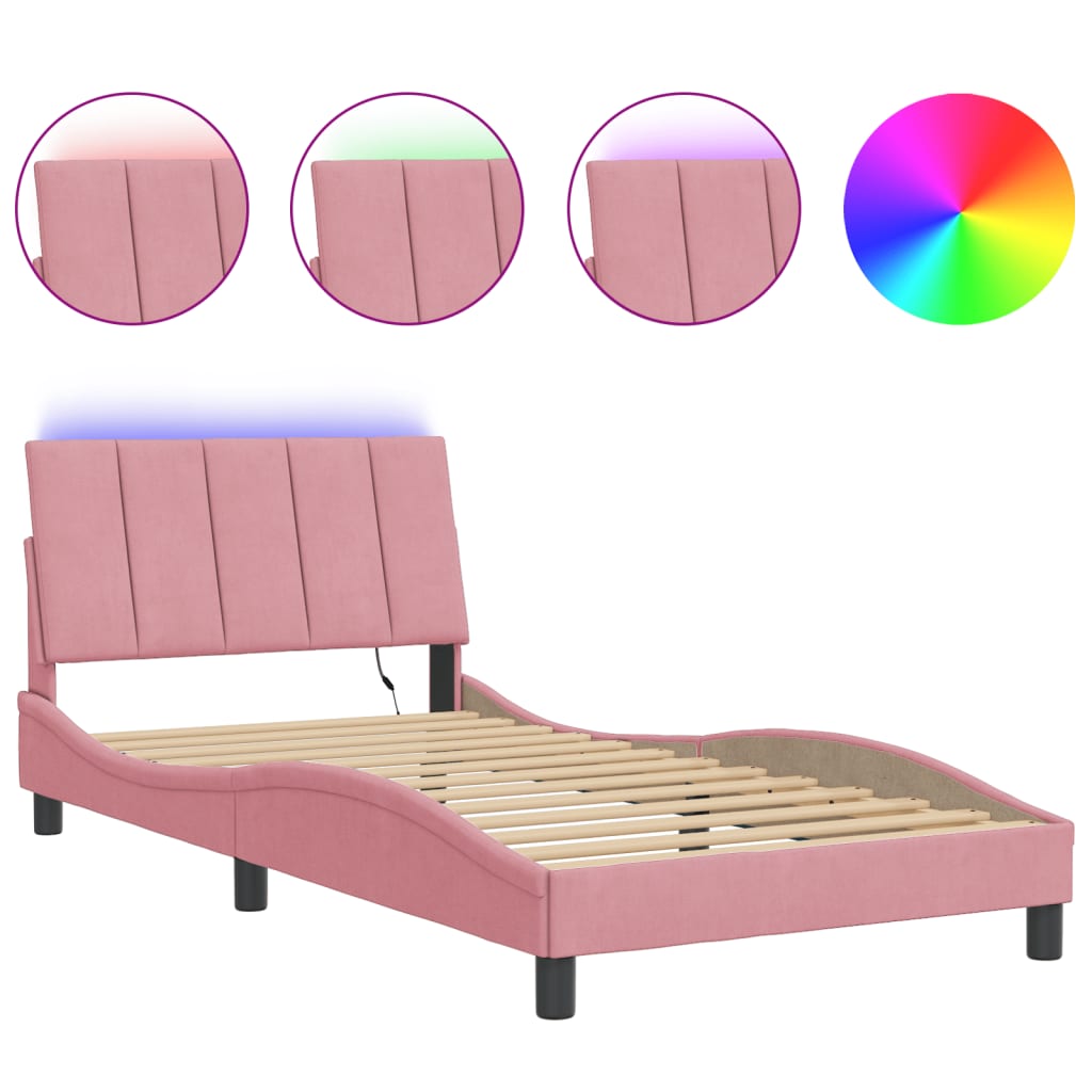 Giroletto con LED senza Materasso Hanko Rosa 100x200 cm Velluto