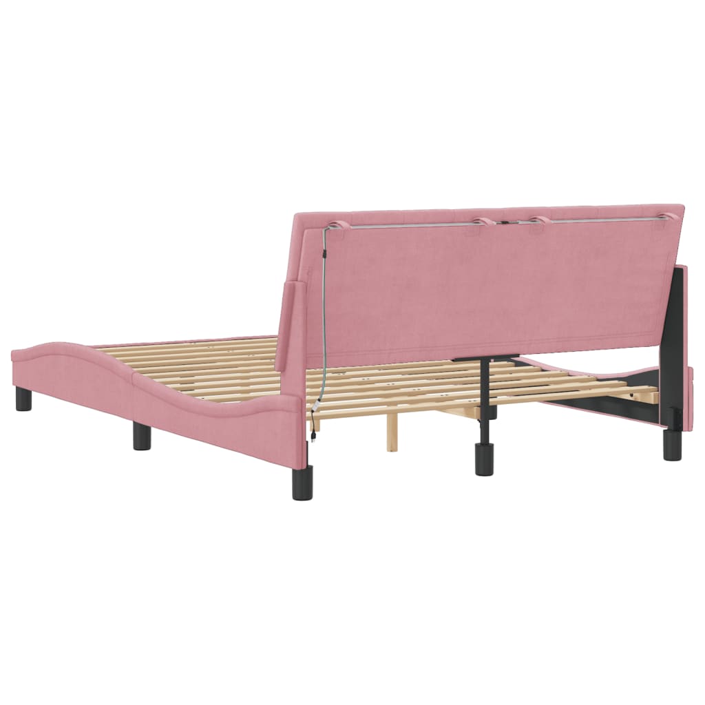 Giroletto con LED senza Materasso Hanko Rosa 140x190 cm Velluto