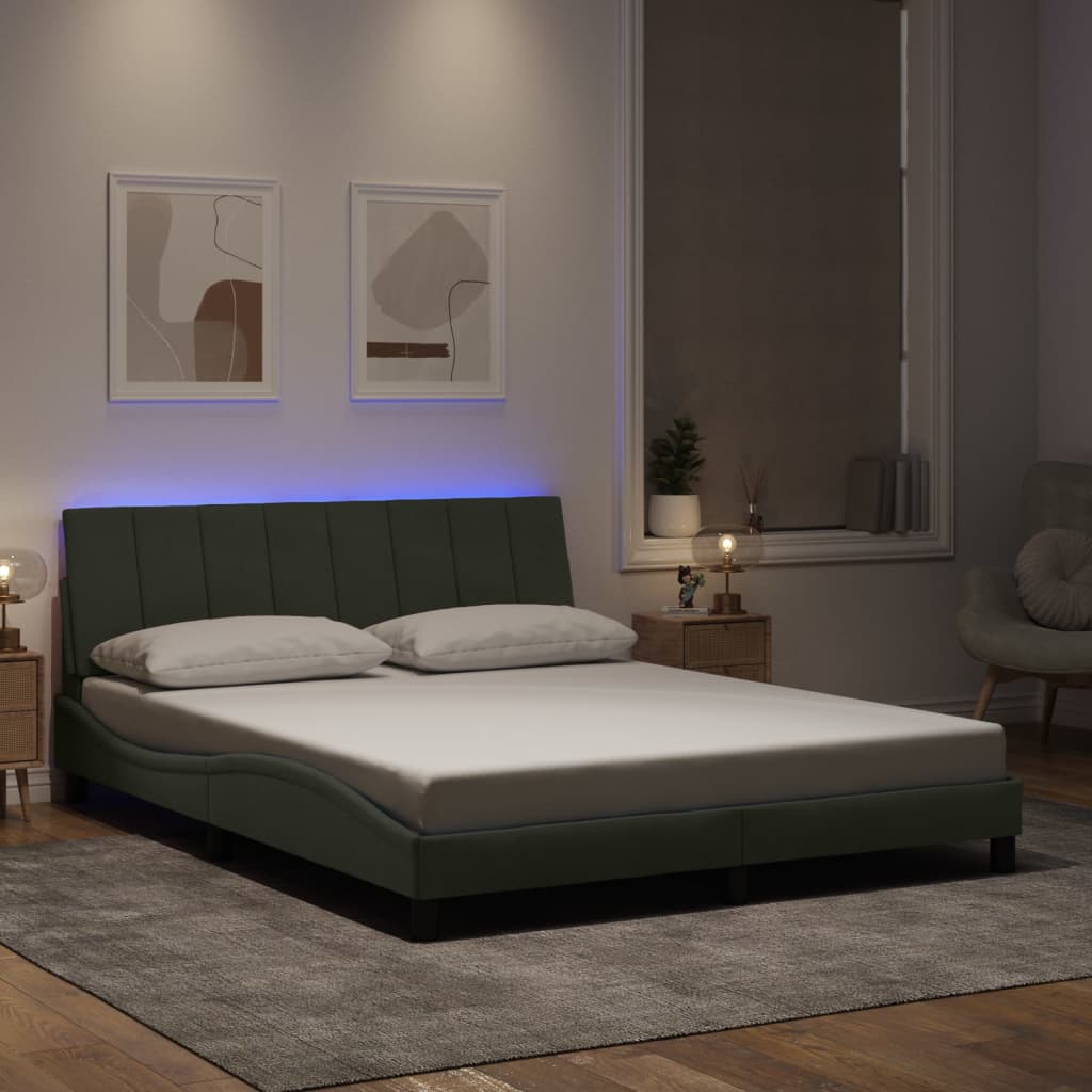 Giroletto con LED senza Materasso Hanko Grigio Chiaro 160x200 cm in Velluto - homemem39