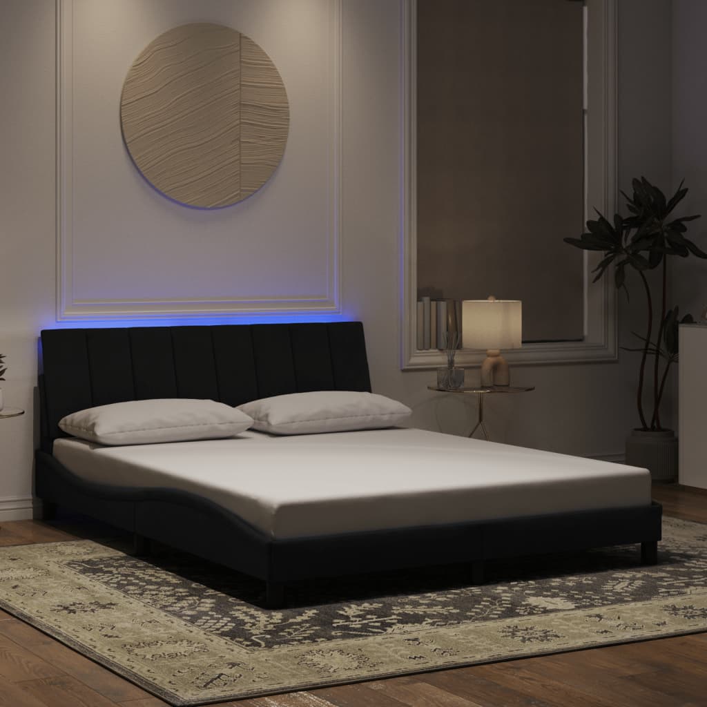 Giroletto con LED senza Materasso Hanko Nero 160x200 cm in Velluto - homemem39