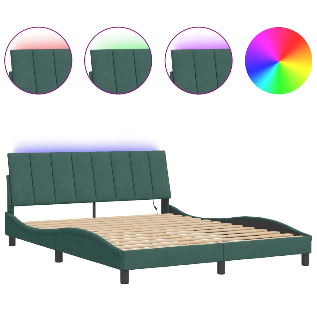 Giroletto con Luci LED Verde Scuro 160x200 cm in Velluto