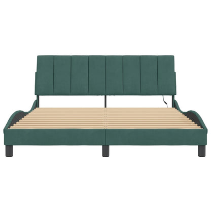 Giroletto con Luci LED Verde Scuro 160x200 cm in Velluto