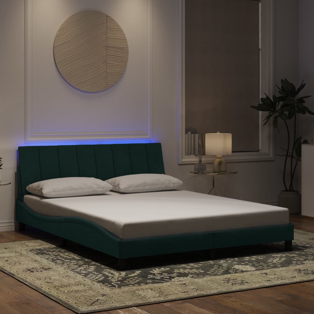 Giroletto con Luci LED Verde Scuro 160x200 cm in Velluto
