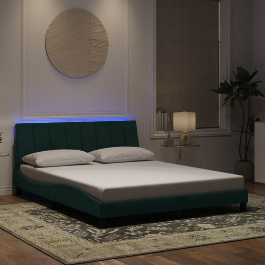 Giroletto con Luci LED Verde Scuro 160x200 cm in Velluto