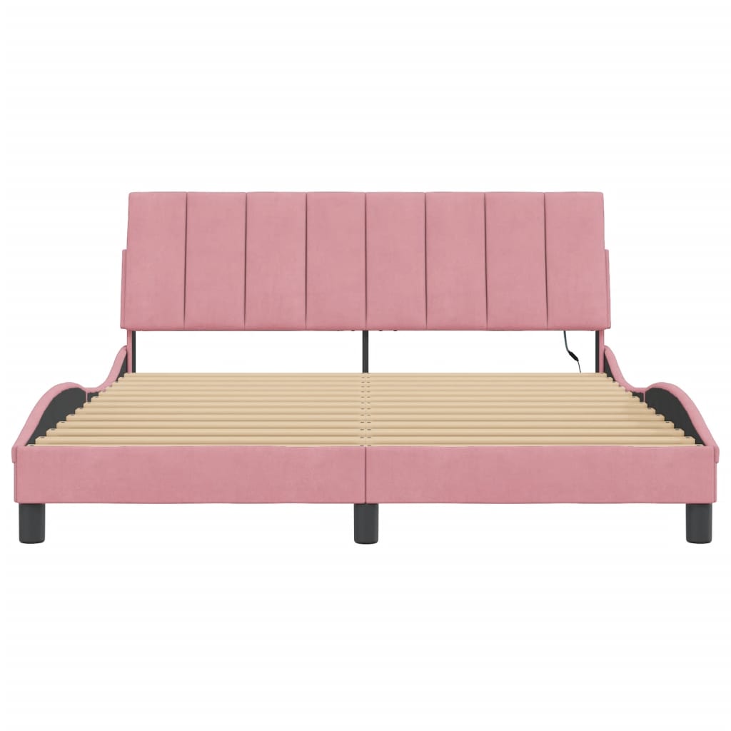Giroletto con LED senza Materasso Hanko Rosa 160x200 cm Velluto