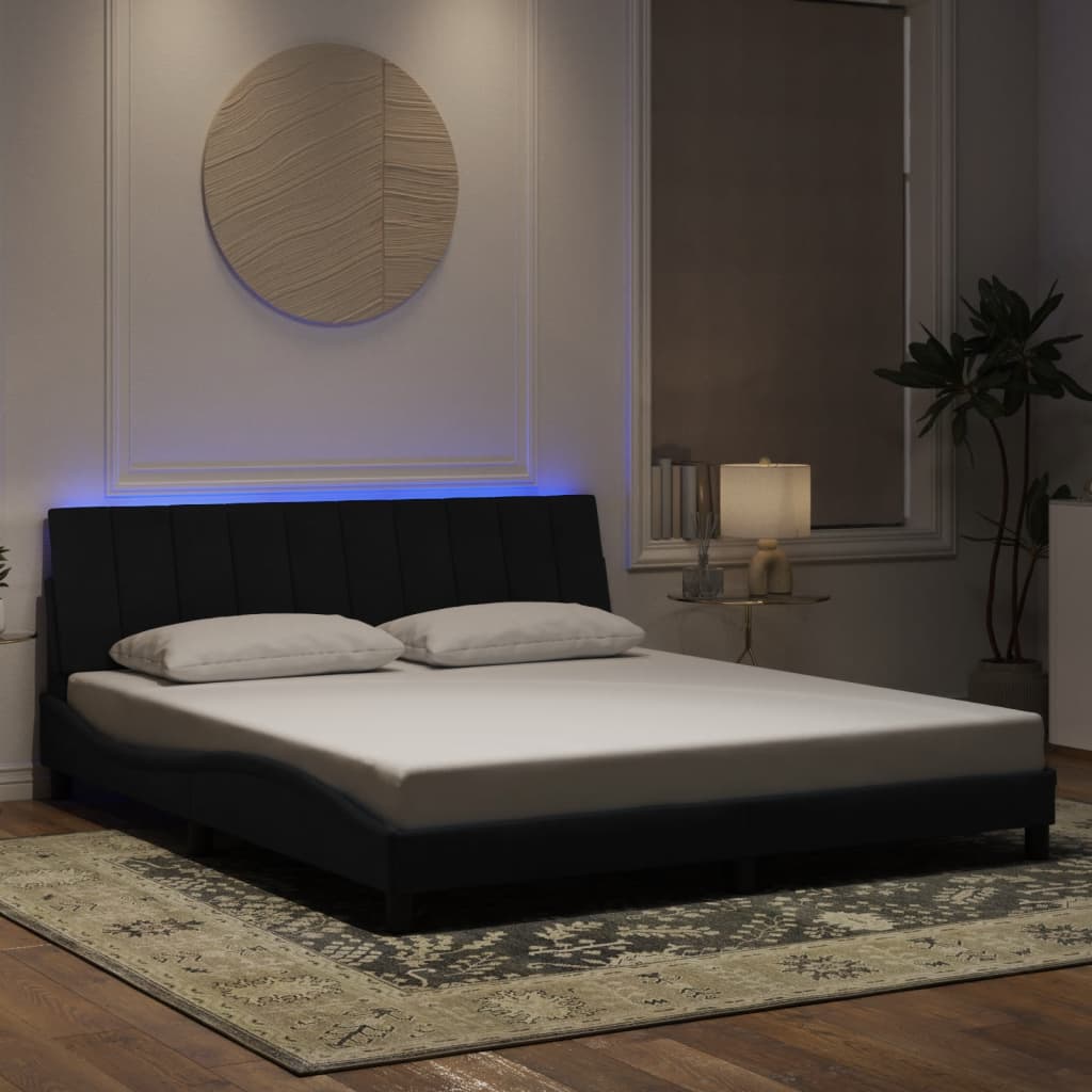 Giroletto con Luci LED Nero 180x200 cm in Velluto
