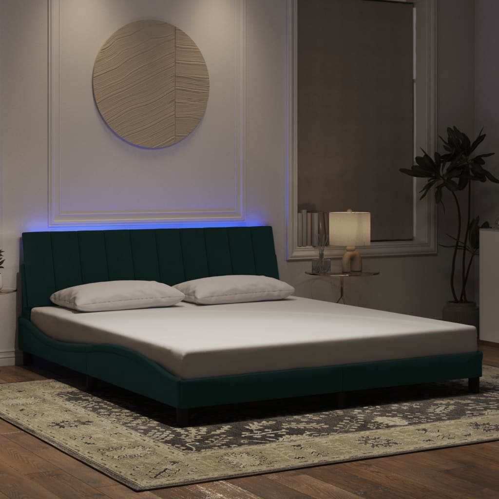 Giroletto con LED senza Materasso Hanko Verde Scuro 180x200 cm in Velluto - homemem39