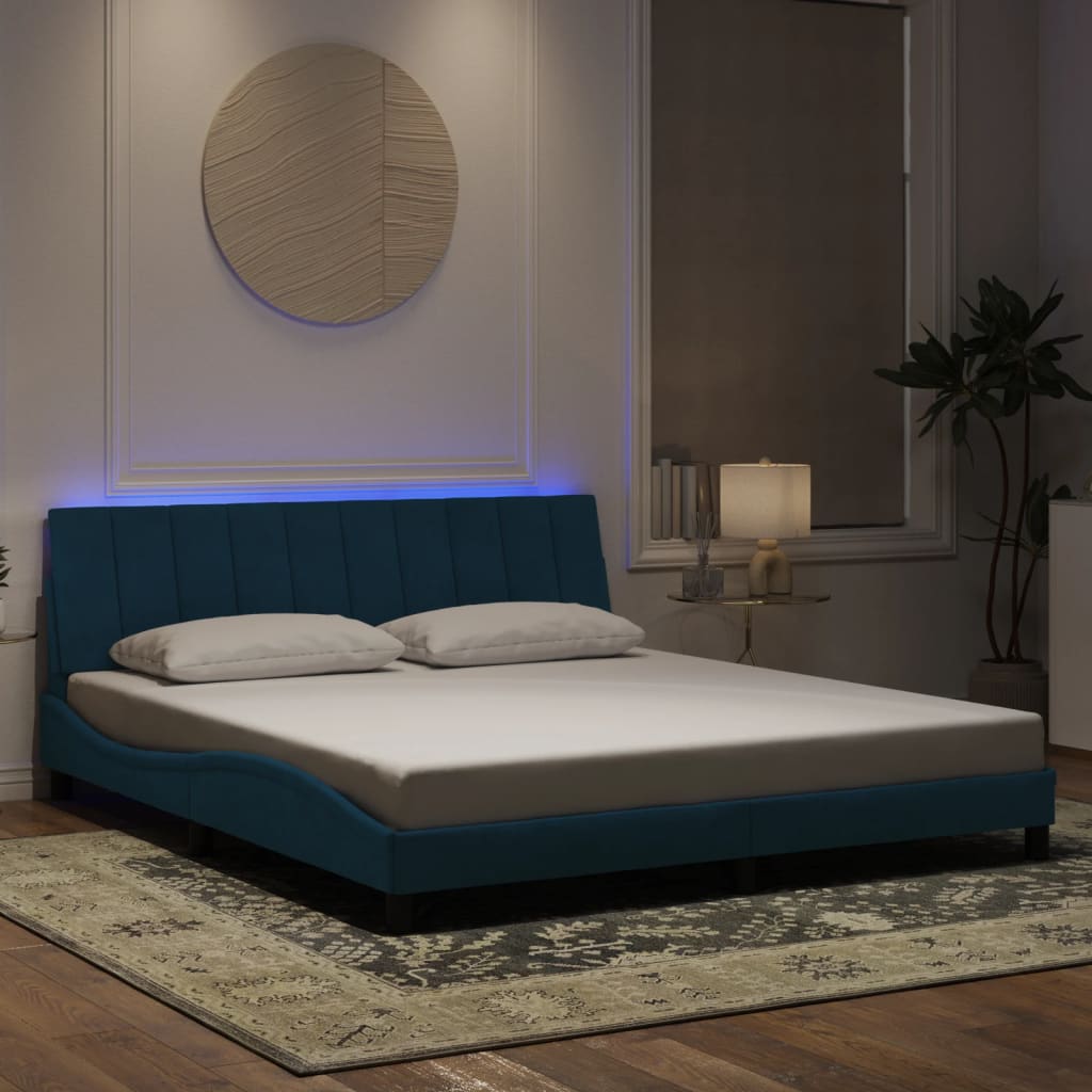 Giroletto con LED senza Materasso Hanko Blu 180x200 cm in Velluto - homemem39