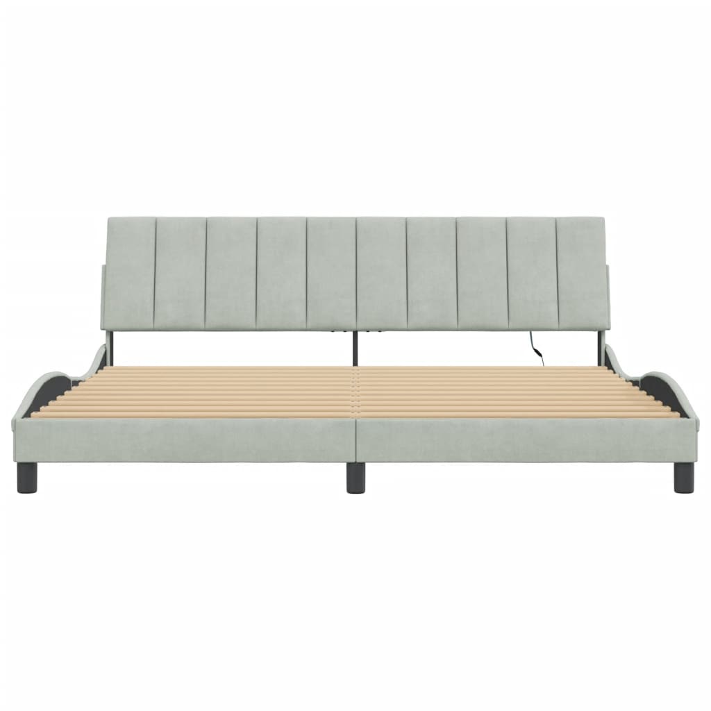 Giroletto con LED senza Materasso Hanko Grigio Chiaro 200x200 cm in Velluto - homemem39