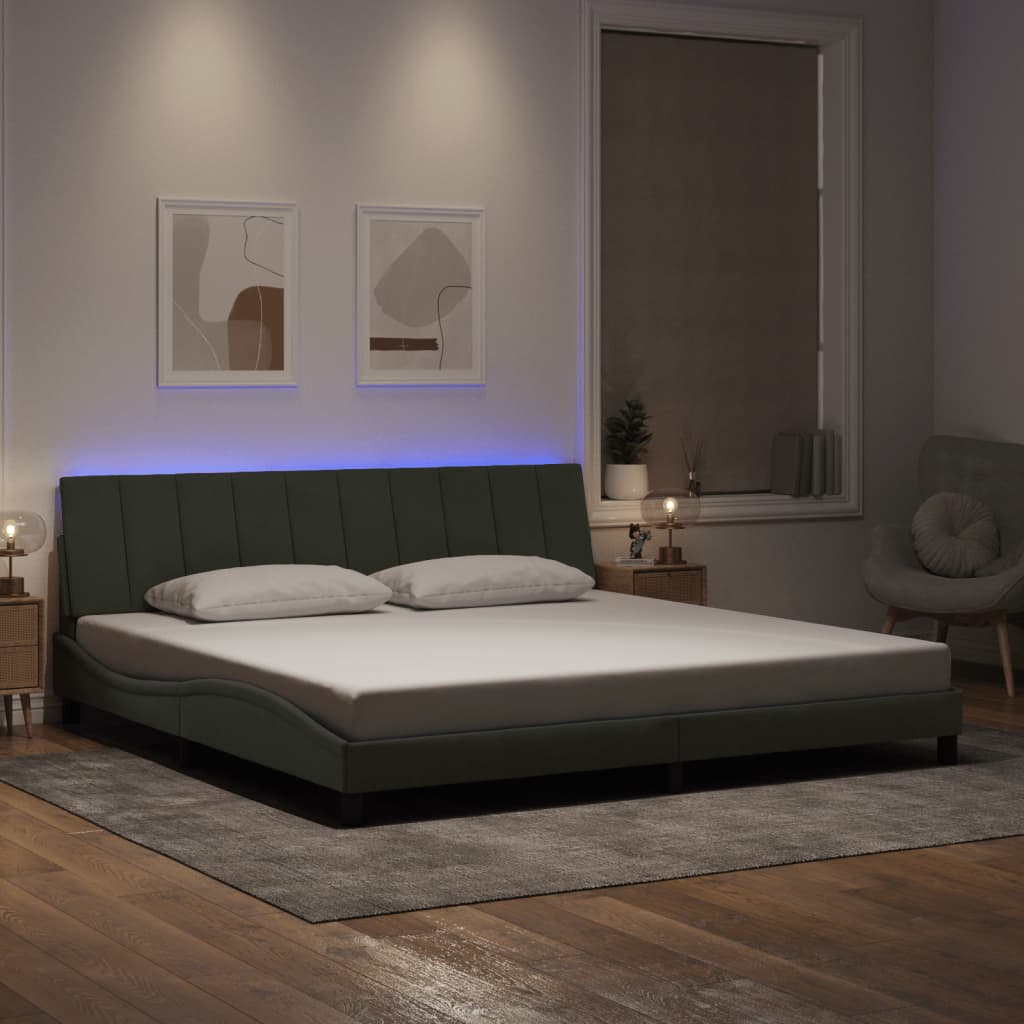 Giroletto con LED senza Materasso Hanko Grigio Chiaro 200x200 cm in Velluto - homemem39