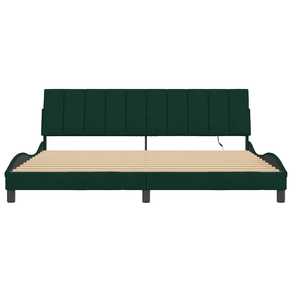 Giroletto con LED senza Materasso Hanko Verde Scuro 200x200 cm in Velluto