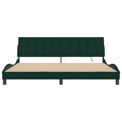 Giroletto con LED senza Materasso Hanko Verde Scuro 200x200 cm in Velluto