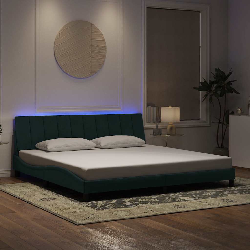 Giroletto con LED senza Materasso Hanko Verde Scuro 200x200 cm in Velluto