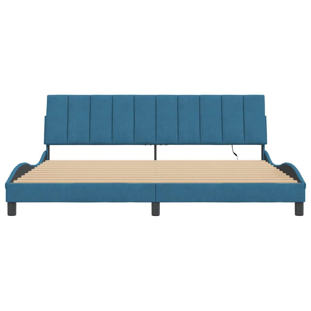 Giroletto con LED senza Materasso Hanko Blu 200x200 cm in Velluto