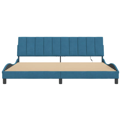 Giroletto con LED senza Materasso Hanko Blu 200x200 cm in Velluto