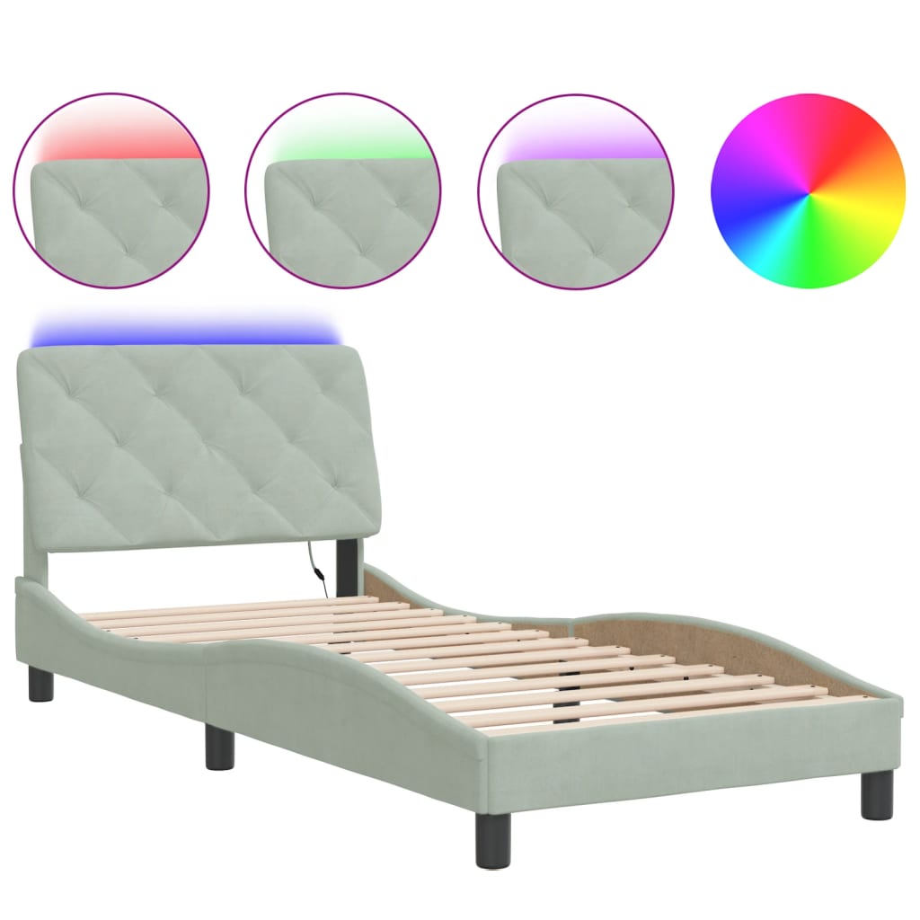 Giroletto con LED senza Materasso Grigio Chiaro 80x200 cm in Velluto | homemem39
