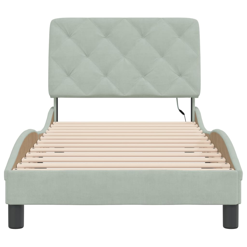 Giroletto con LED senza Materasso Grigio Chiaro 90x190 cm in Velluto - homemem39