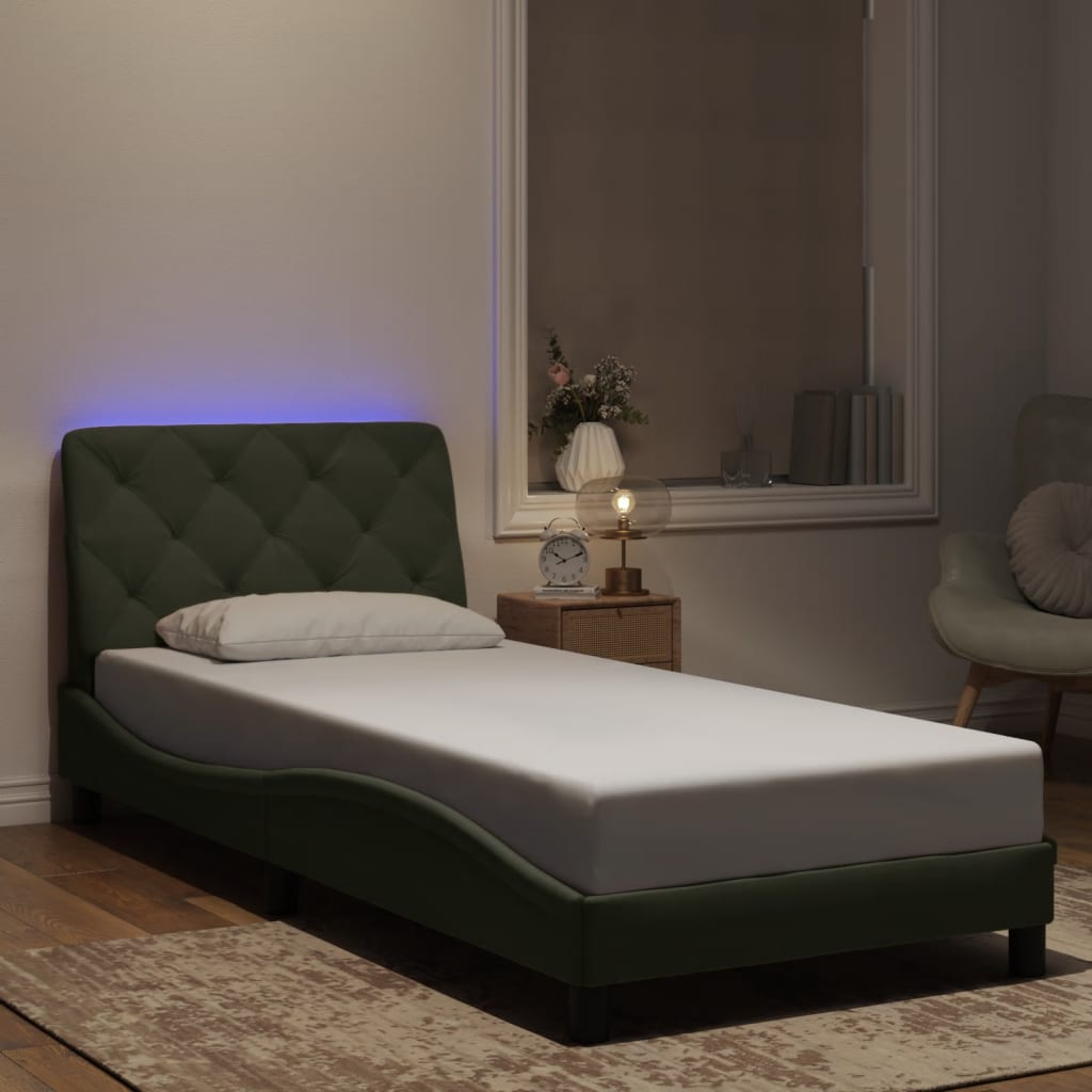 Giroletto con LED senza Materasso Grigio Chiaro 90x190 cm in Velluto - homemem39