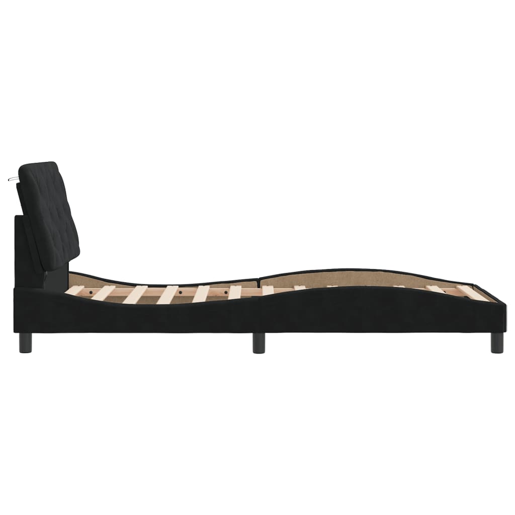 Giroletto con LED senza Materasso Nero 90x190 cm in Velluto